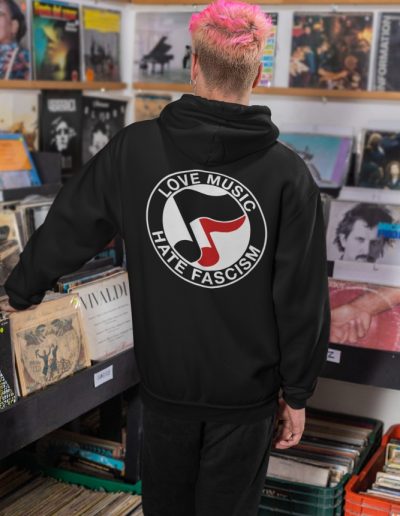 Love Music Hate Fascism unisex mikina s kapucí na zip