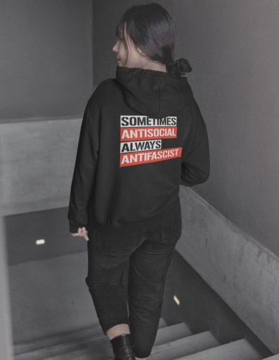 Sometimes Antisocial Always Antifascist unisex mikina s kapucí na zip