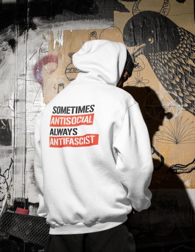 Sometimes Antisocial Always Antifascist unisex mikina s kapucí na zip