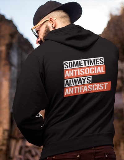 Sometimes Antisocial Always Antifascist unisex mikina s kapucí na zip