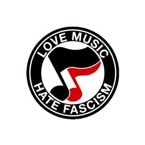 Love Music Hate Fascism kiss cut samolepky