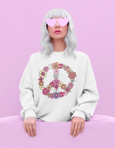 Flower Power Peace mikina bez kapuce