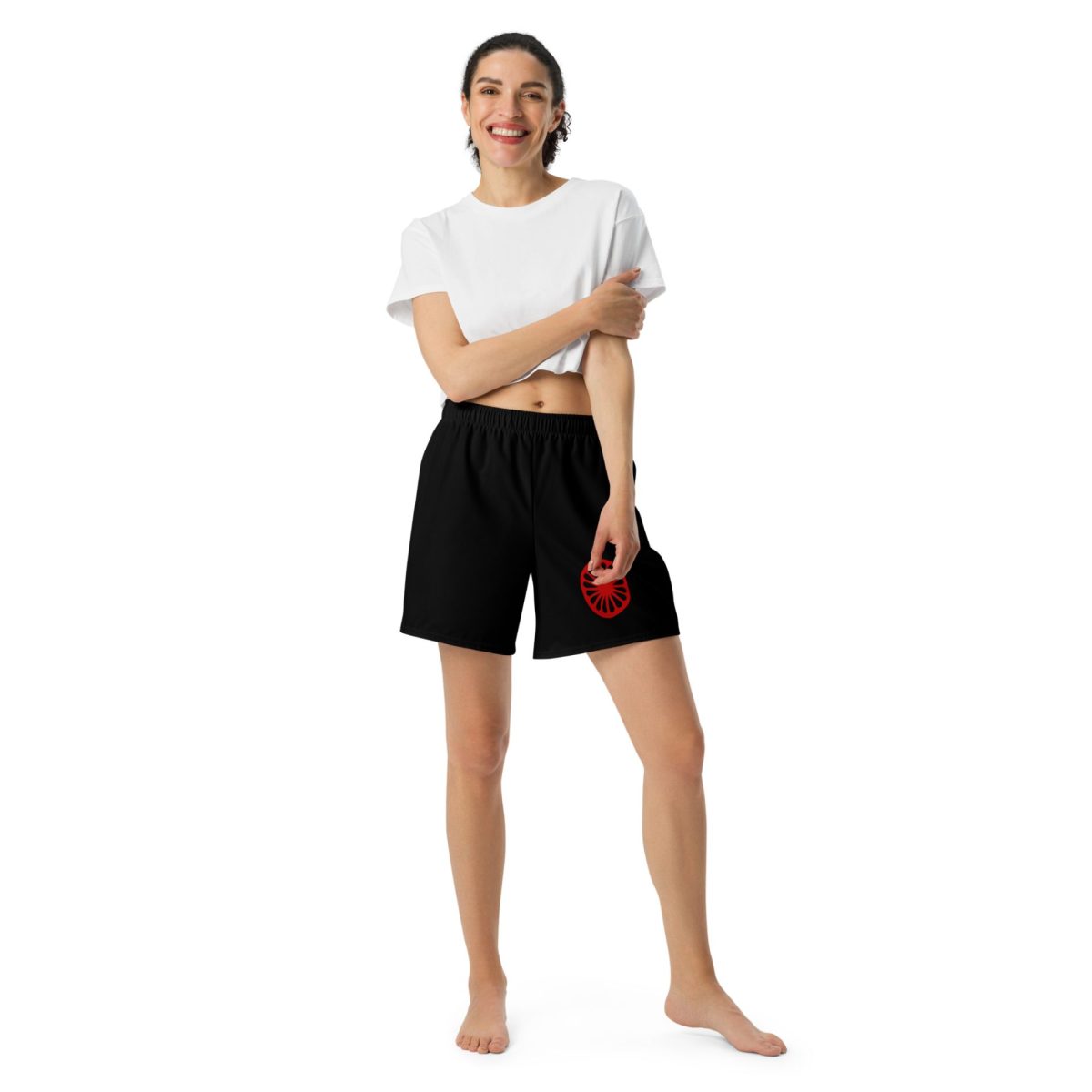 Romské kolo (červená čakra) unisex recyklované kraťasy