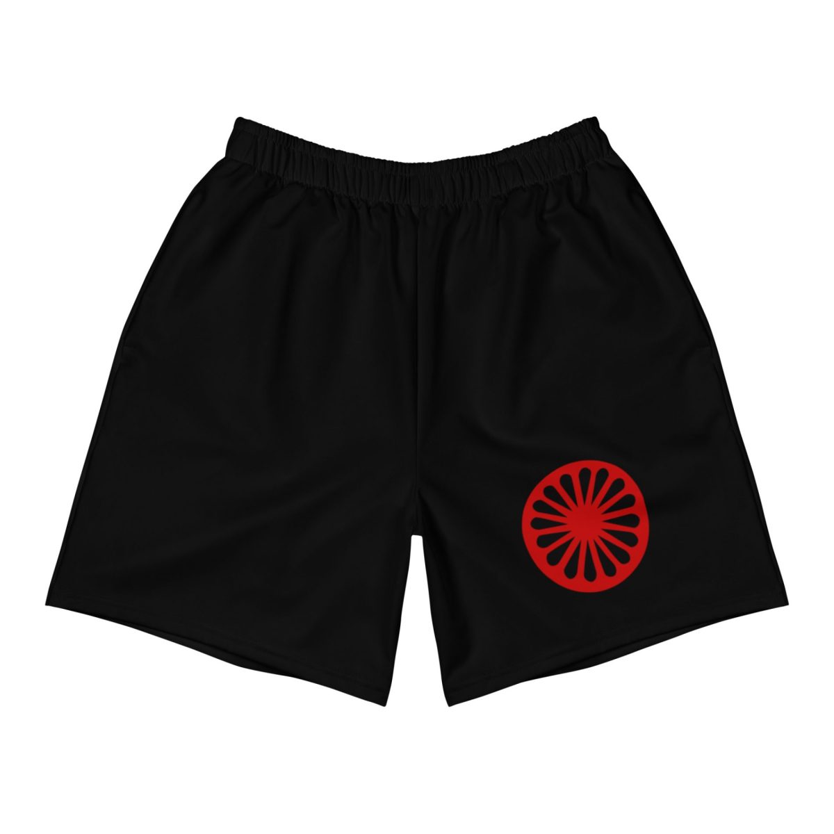 Romské kolo (červená čakra) unisex recyklované kraťasy