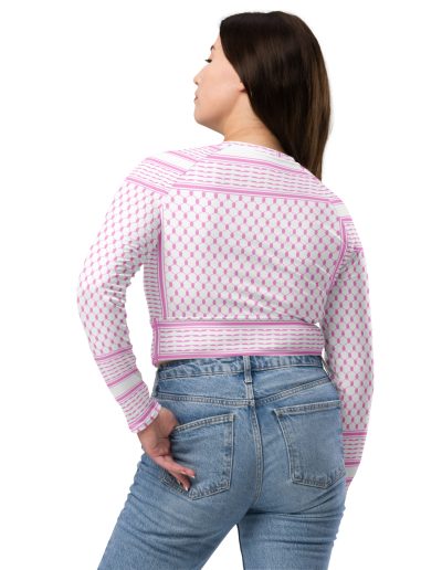 Baby Pink Kufiya (Keffiyeh) recyklovaný crop top s dlouhým rukávem