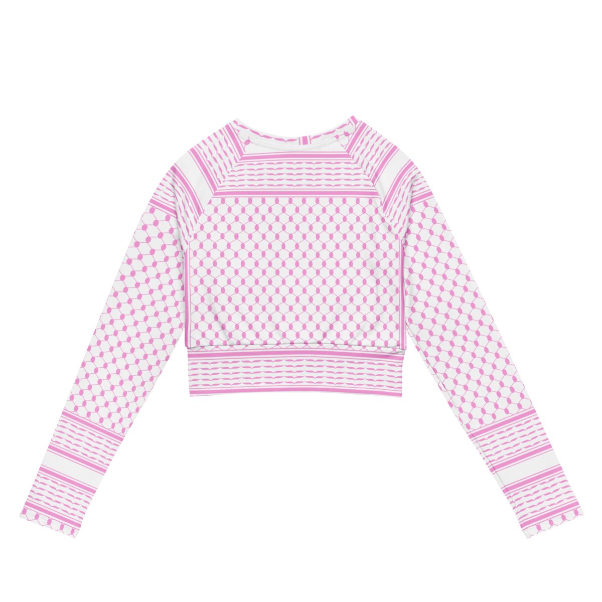 Baby Pink Kufiya (Keffiyeh) recyklovaný crop top s dlouhým rukávem