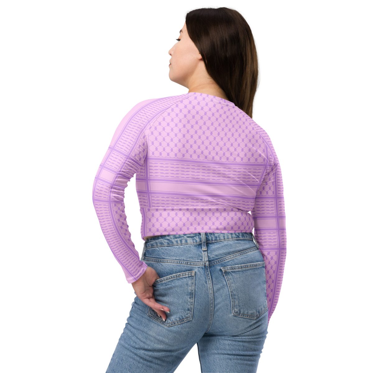 Lilac Kufiya (Keffiyeh) recyklovaný crop top s dlouhým rukávem