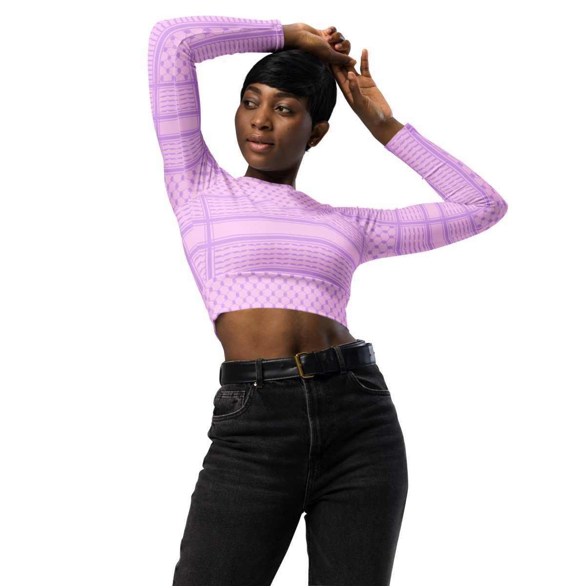 Lilac Kufiya (Keffiyeh) recyklovaný crop top s dlouhým rukávem