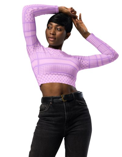 Lilac Kufiya (Keffiyeh) recyklovaný crop top s dlouhým rukávem