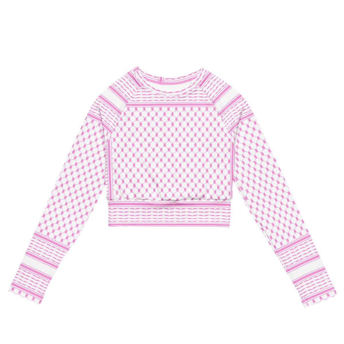 Baby Pink Kufiya (Keffiyeh) recyklovaný crop top s dlouhým rukávem