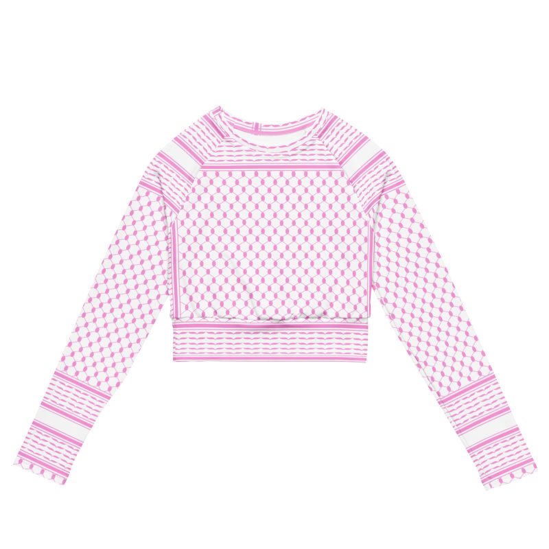 Baby Pink Kufiya (Keffiyeh) recyklovaný crop top s dlouhým rukávem