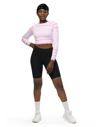 Baby Pink Kufiya (Keffiyeh) recyklovaný crop top s dlouhým rukávem