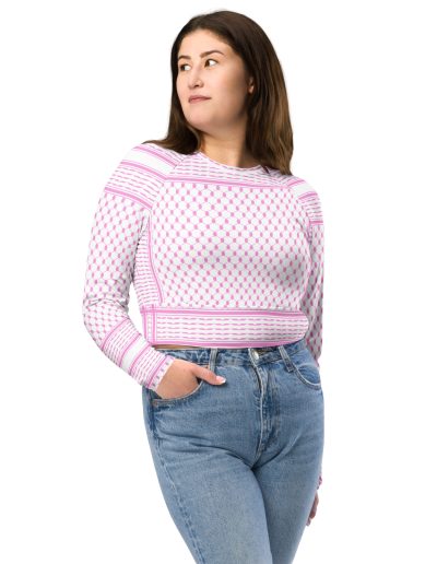 Baby Pink Kufiya (Keffiyeh) recyklovaný crop top s dlouhým rukávem