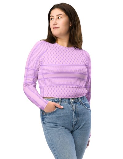 Lilac Kufiya (Keffiyeh) recyklovaný crop top s dlouhým rukávem