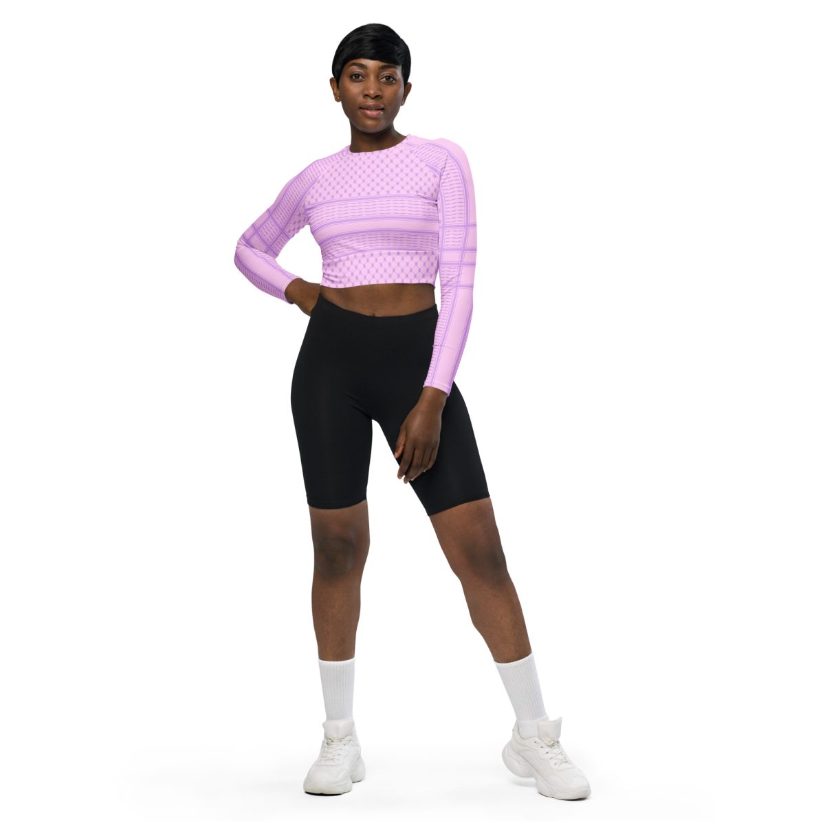 Lilac Kufiya (Keffiyeh) recyklovaný crop top s dlouhým rukávem