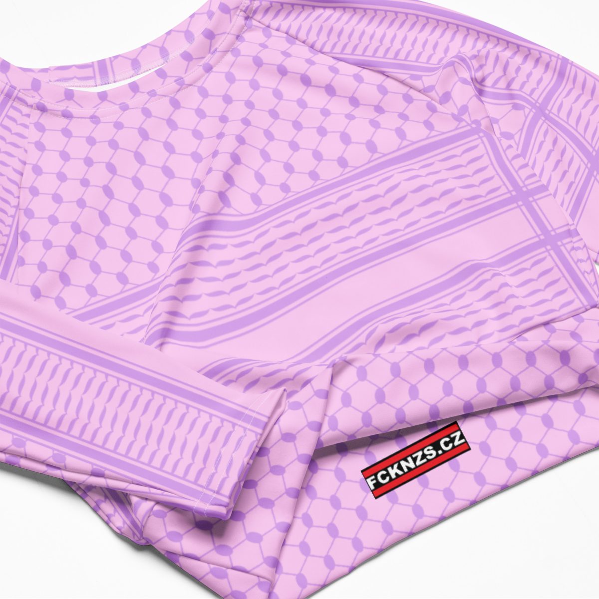 Lilac Kufiya (Keffiyeh) recyklovaný crop top s dlouhým rukávem
