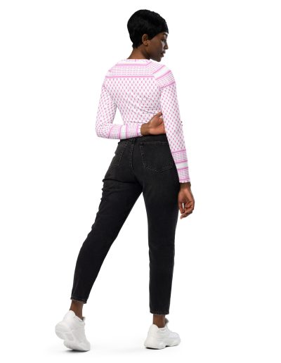 Baby Pink Kufiya (Keffiyeh) recyklovaný crop top s dlouhým rukávem