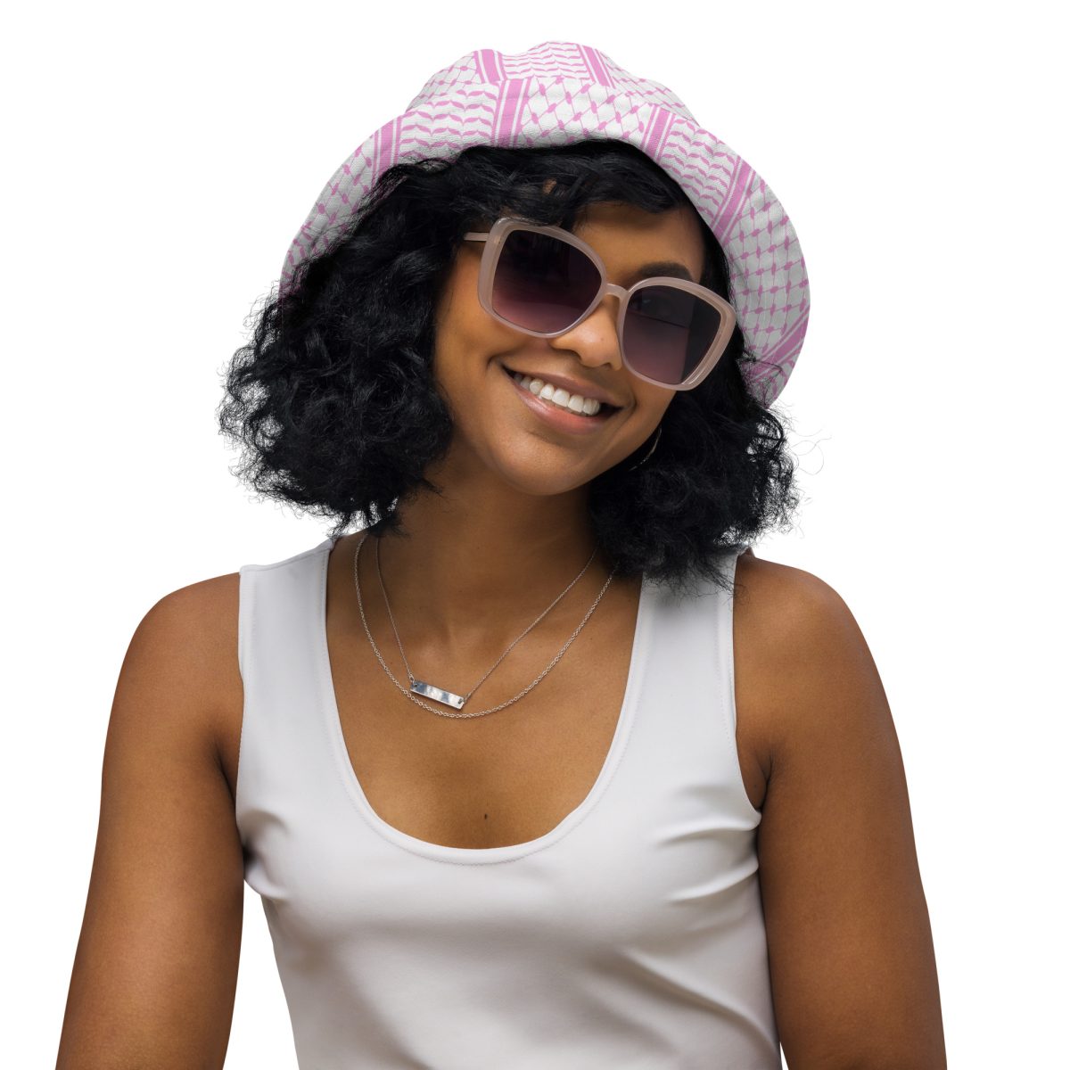 Baby Pink Kufiya (Keffiyeh) oboustranný bucket klobouk