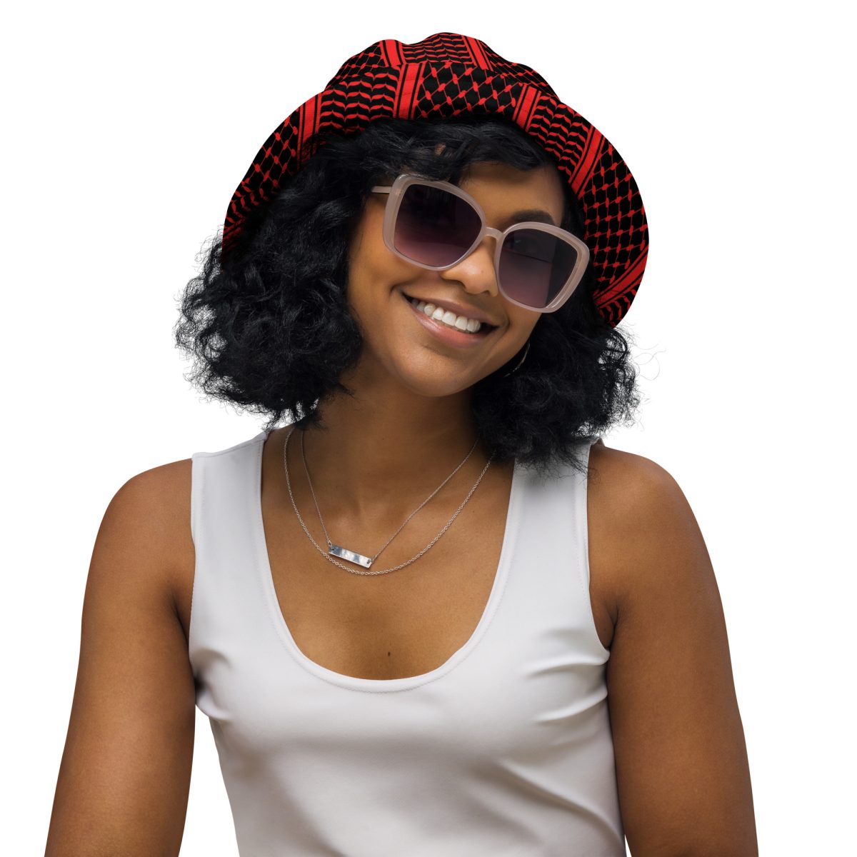 Red Kufiya (Keffiyeh) oboustranný bucket klobouk