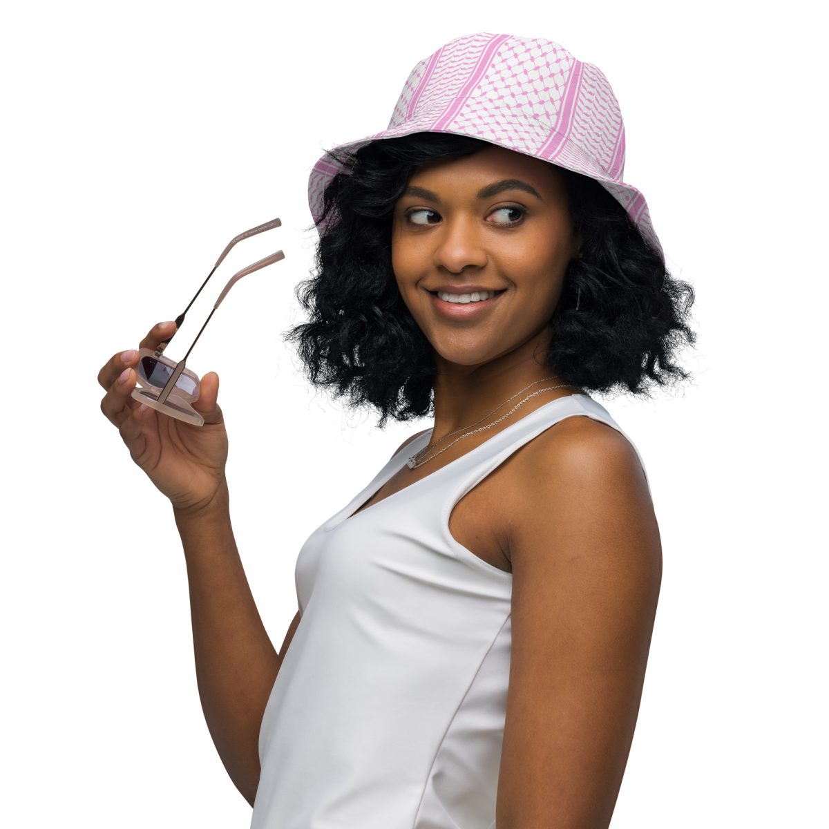 Baby Pink Kufiya (Keffiyeh) oboustranný bucket klobouk