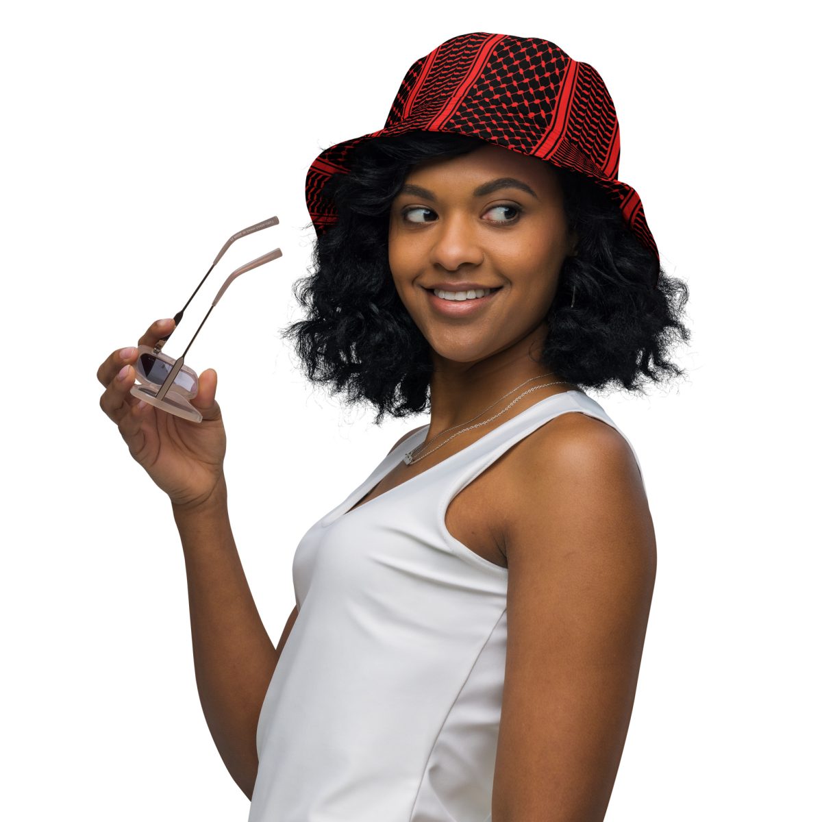 Red Kufiya (Keffiyeh) oboustranný bucket klobouk
