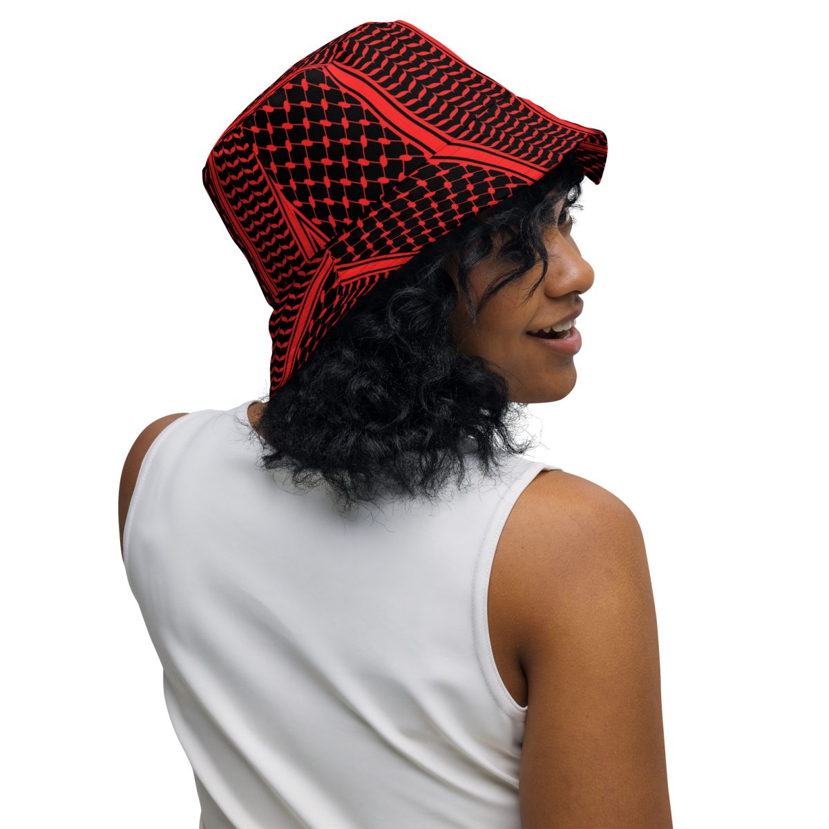 Red Kufiya (Keffiyeh) oboustranný bucket klobouk