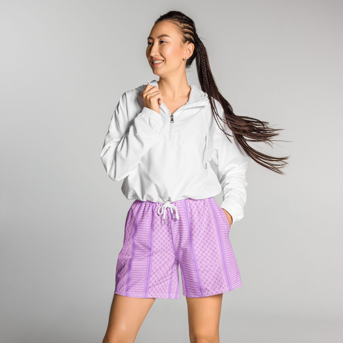 Lilac Kufiya (Keffiyeh) unisex recyklované kraťasy