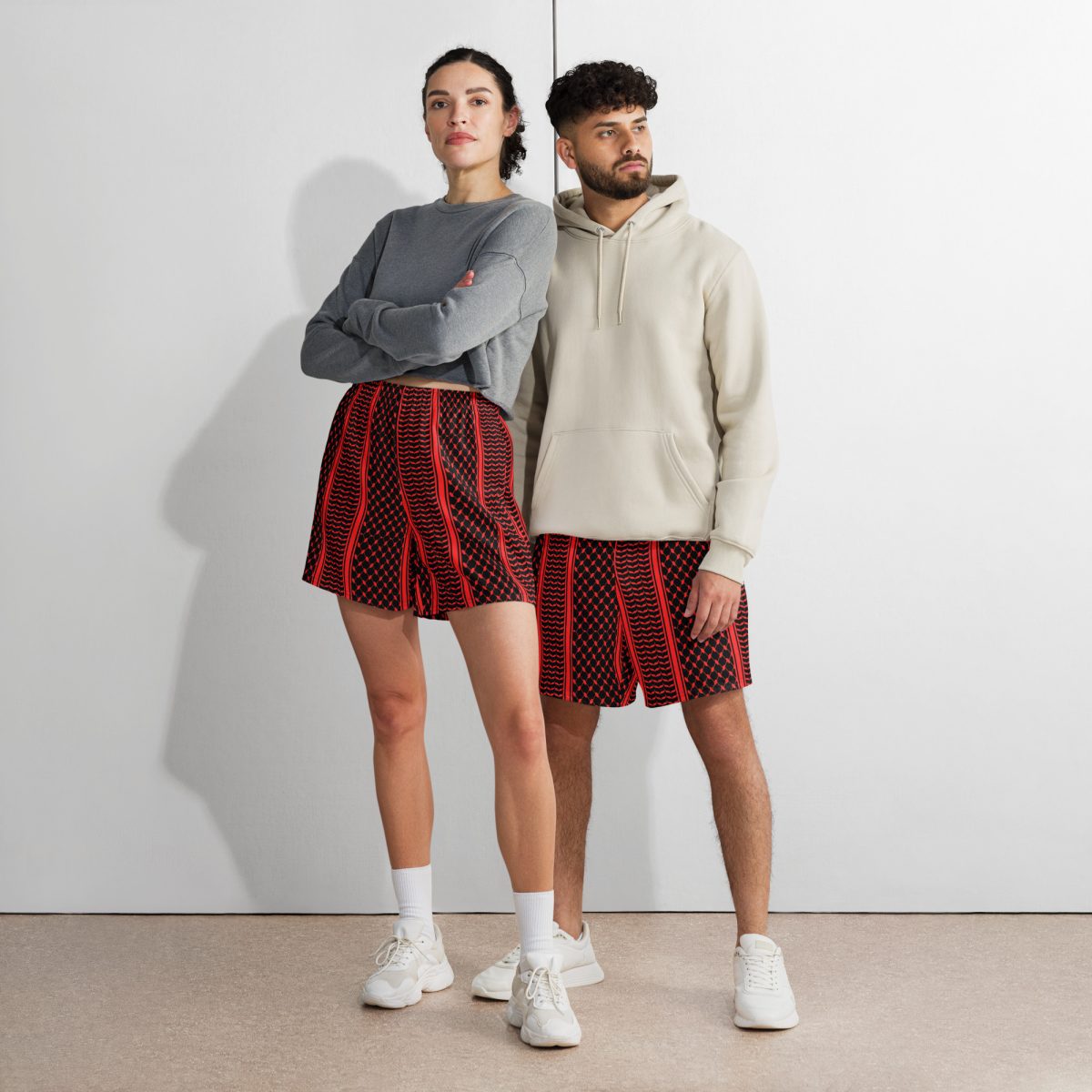 Red Kufiya (Keffiyeh) unisex recyklované kraťasy