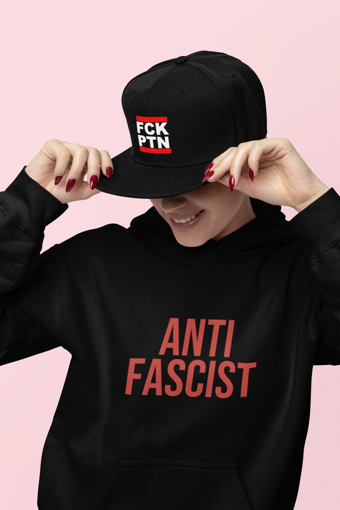 ANTIFASCIST red organická mikina s kapucí