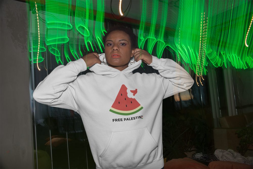 Free Palestine Watermelon organická mikina s kapucí