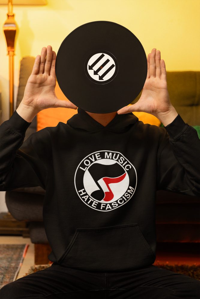 Love Music Hate Fascism Organic Hoodie Love Music Hate Fascism organická mikina s kapucí