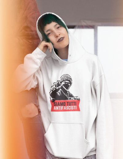Siamo Tutti Antifascisti (Red Banner) organická mikina s kapucí