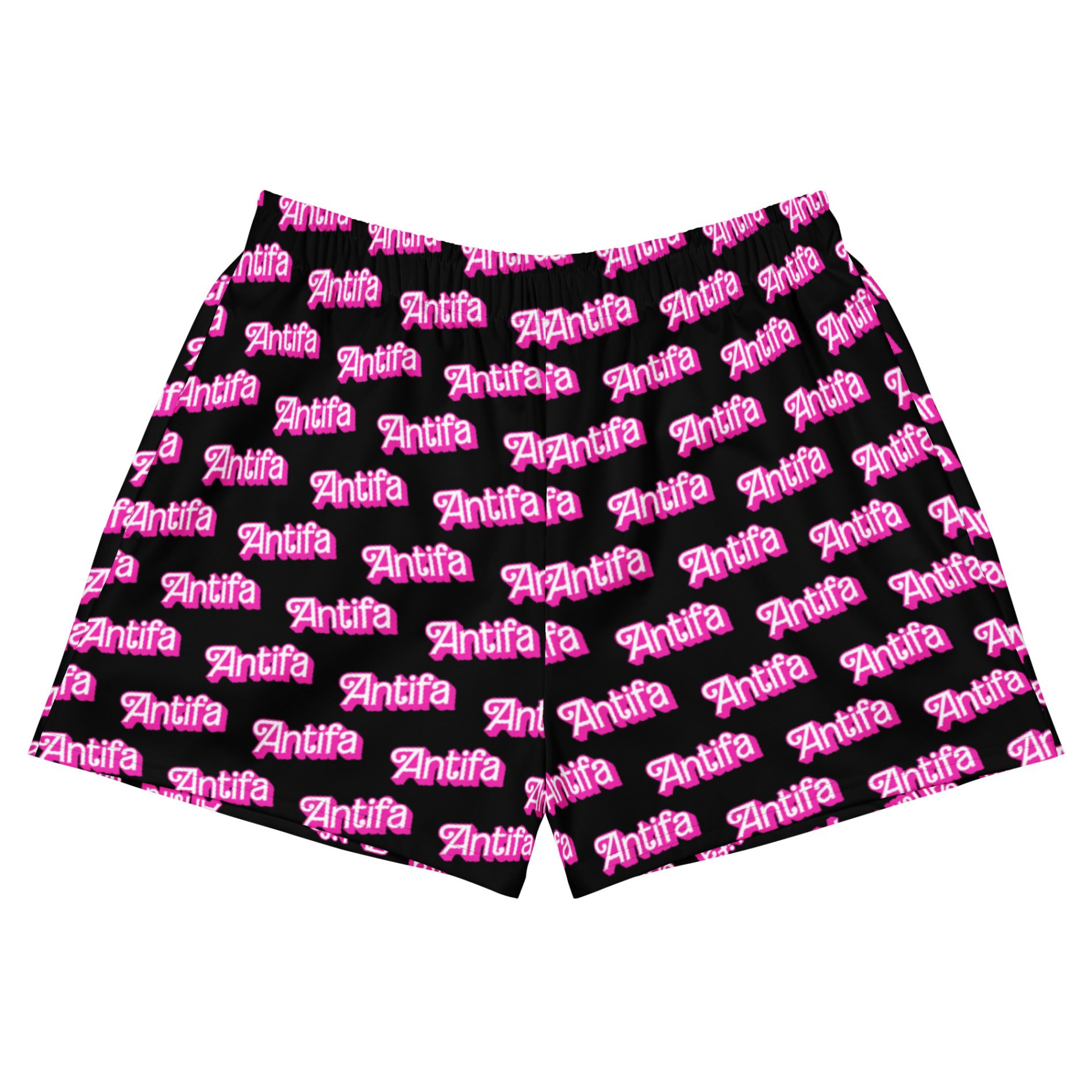 Black & Pink Antifa Barbie unisex recyklované kraťasy 1 Black & Pink Antifa Barbie unisex recyklované kraťasy