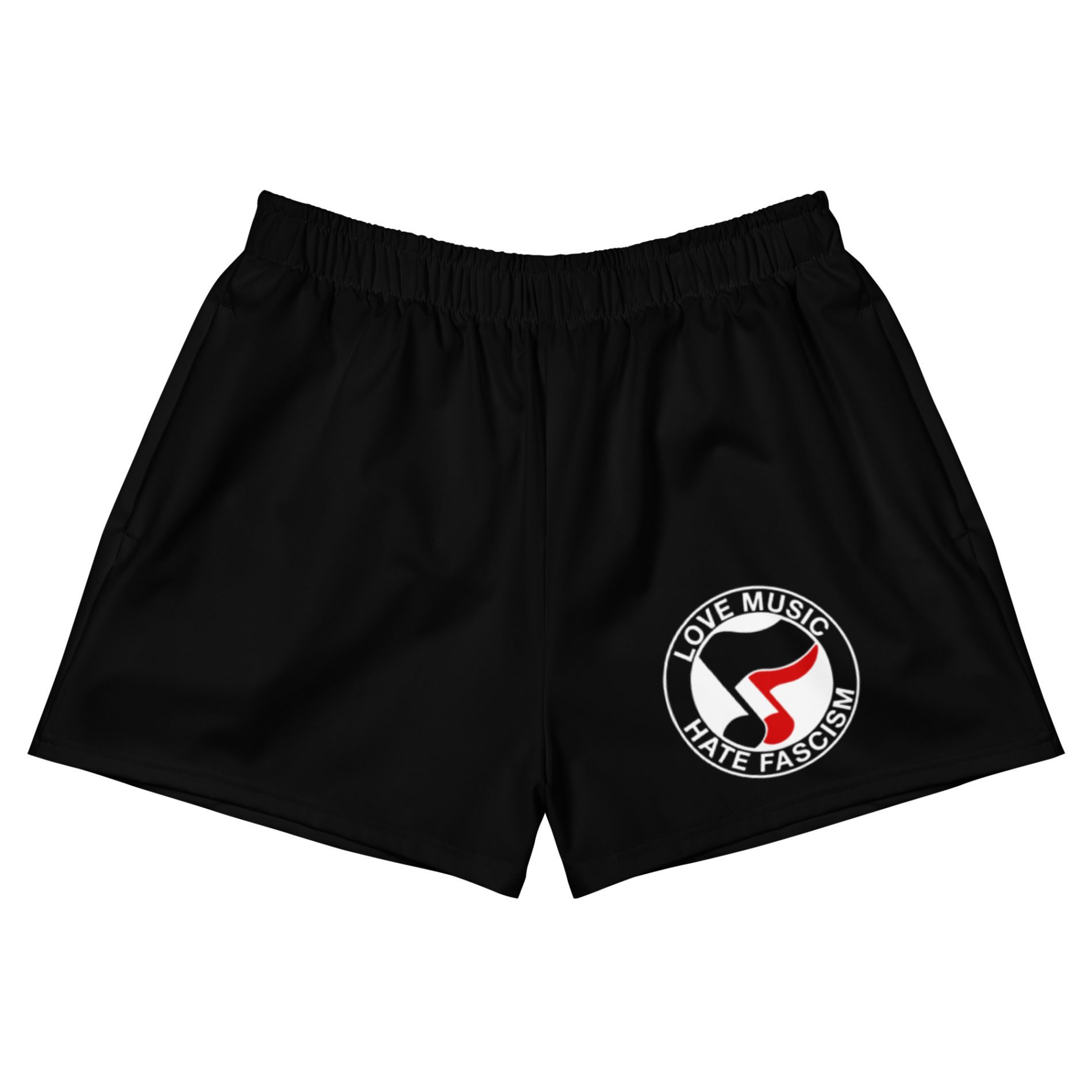 Love Music Hate Fascism unisex recyklované kraťasy 1 Love Music Hate Fascism unisex recyklované kraťasy